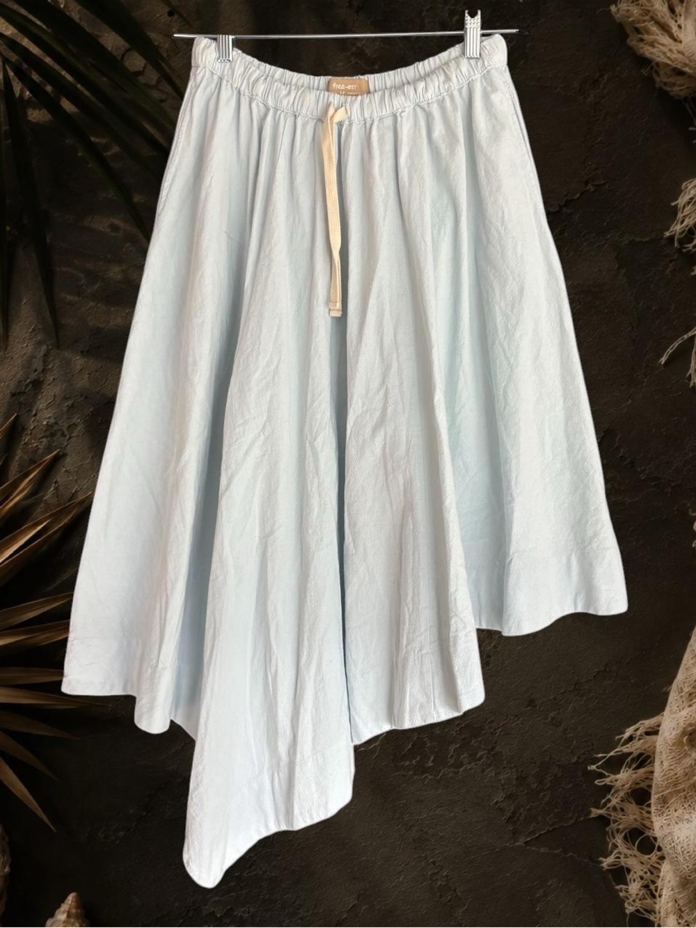 Free People Pale Blue Asymmetrical Drawstring Midi Skirt